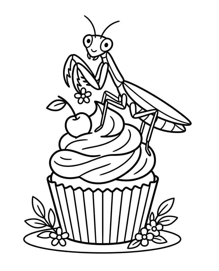 Coloriage Mante religieuse et cupcake