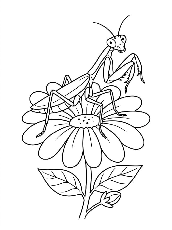 Coloriage Mante religieuse et fleur
