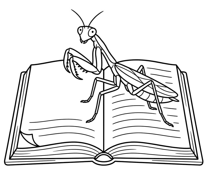 Coloriage Mante religieuse sur un livre