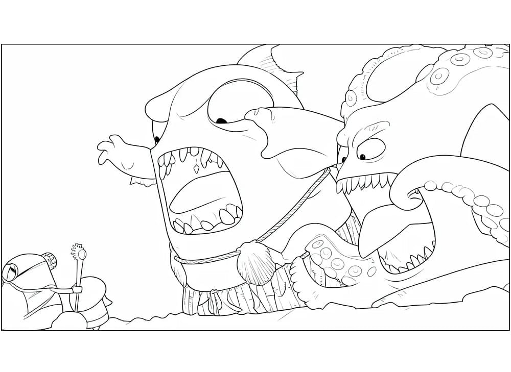 Coloriage Minions avec Monstres