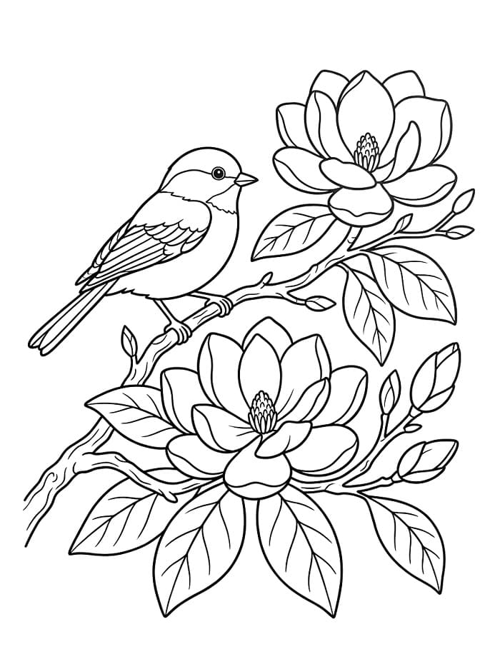 Coloriage Oiseau et magnolia