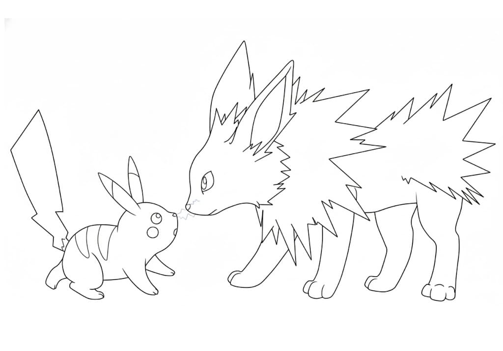 Coloriage Pikachu et Voltali