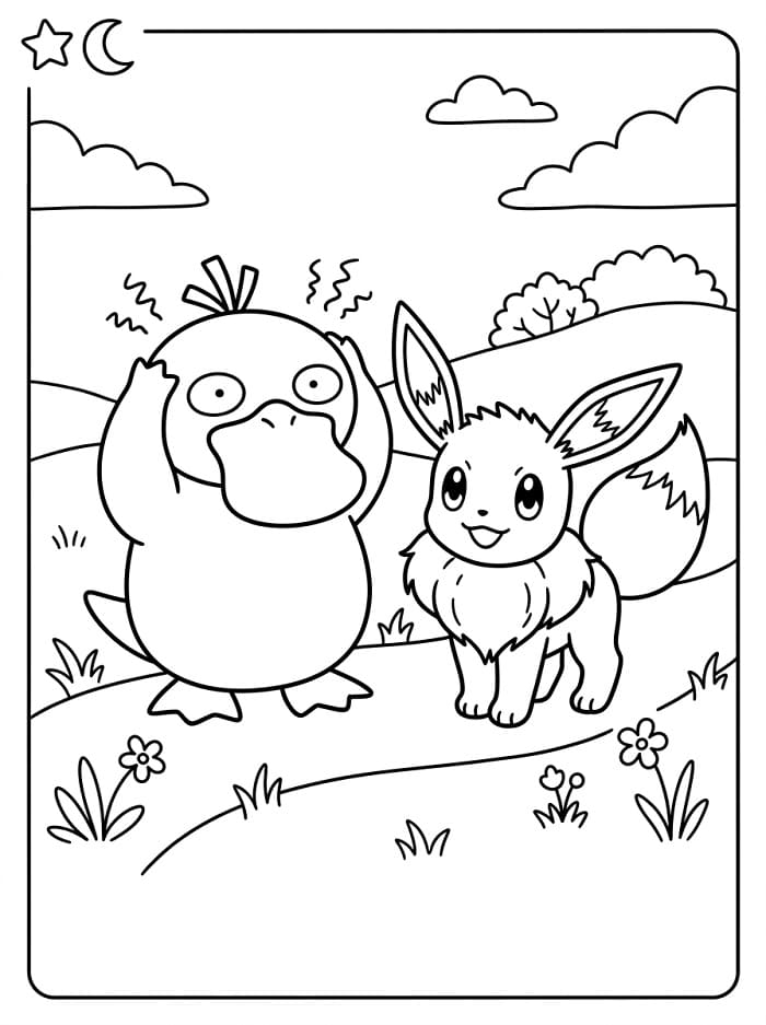 Coloriage Psykokwak et Évoli