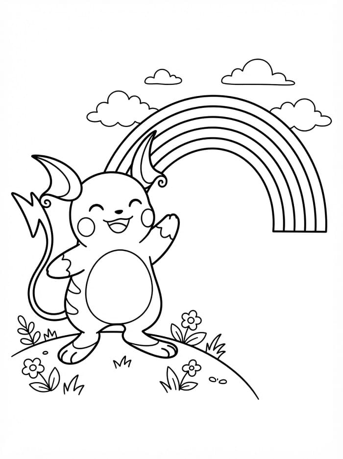 Coloriage Raichu avec arc-en-ciel
