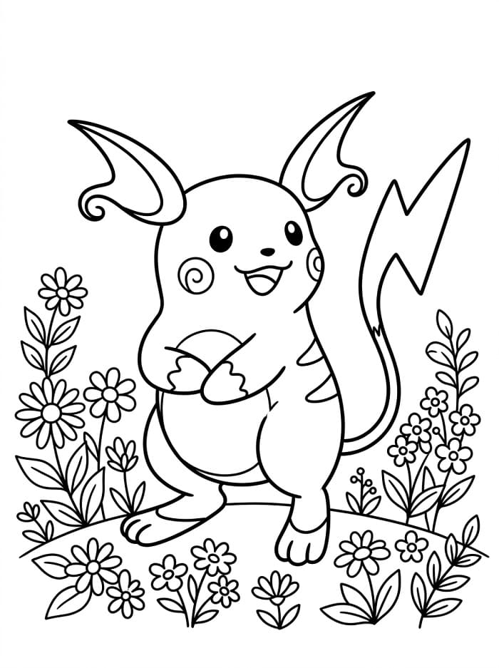 Coloriage Raichu avec des fleurs