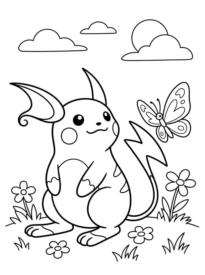 Coloriage Raichu avec papillon
