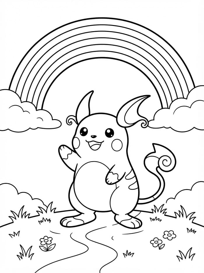 Coloriage Raichu et arc-en-ciel