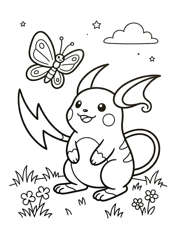 Coloriage Raichu et papillon