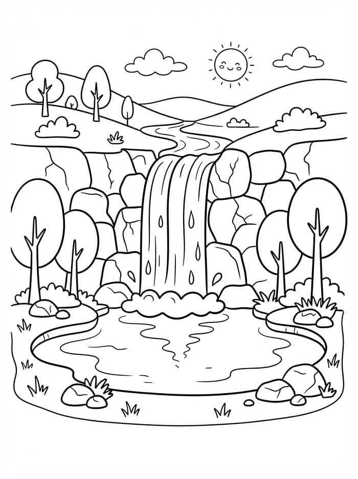Coloriage Scène de cascade