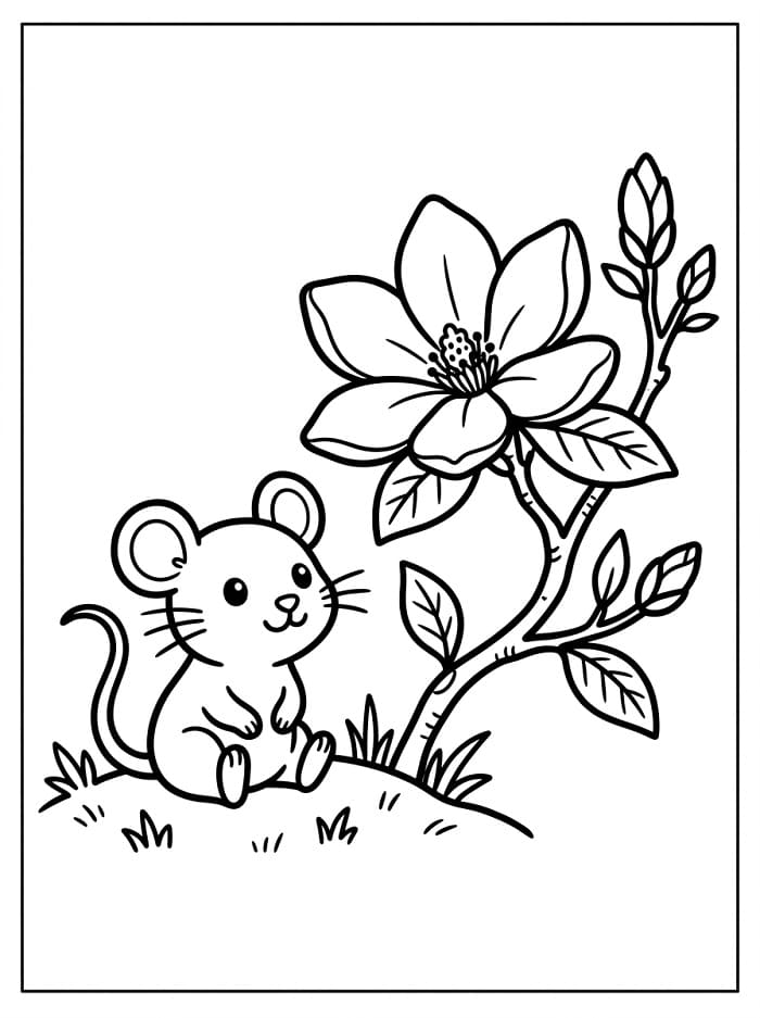 Coloriage Souris et Magnolia