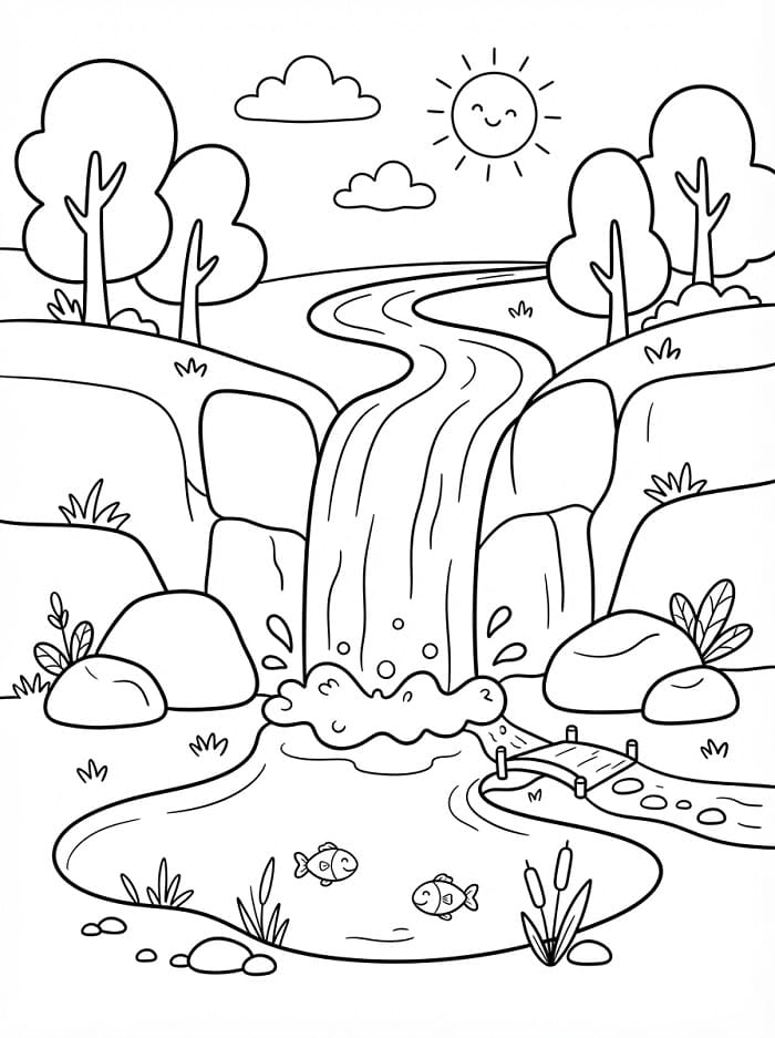 Coloriage Une cascade mignonne