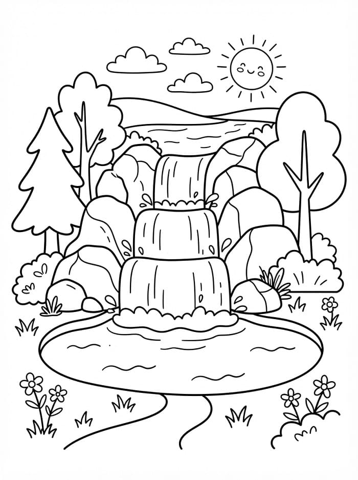 Coloriage Une cascade