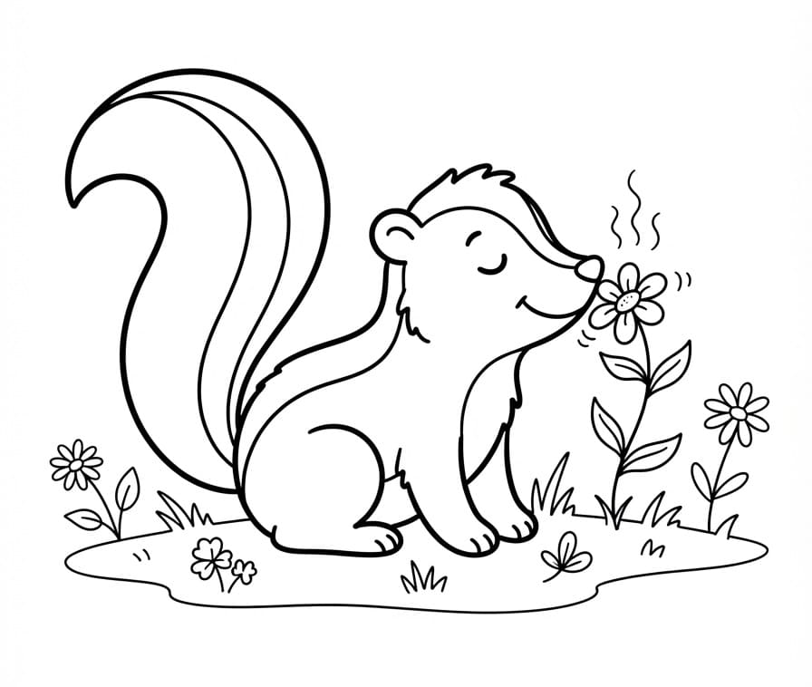 Coloriage Une moufette avec une fleur