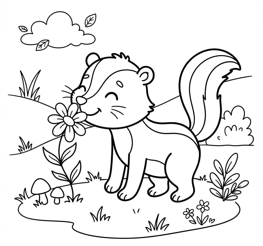 Coloriage Une moufette et une fleur