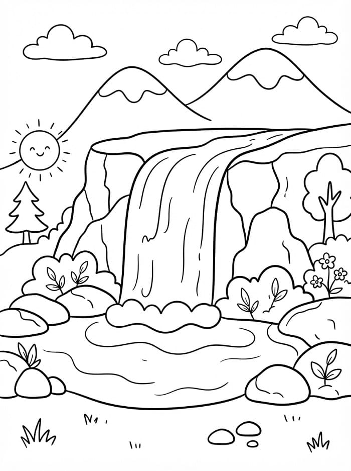 Coloriage Une scène de cascade