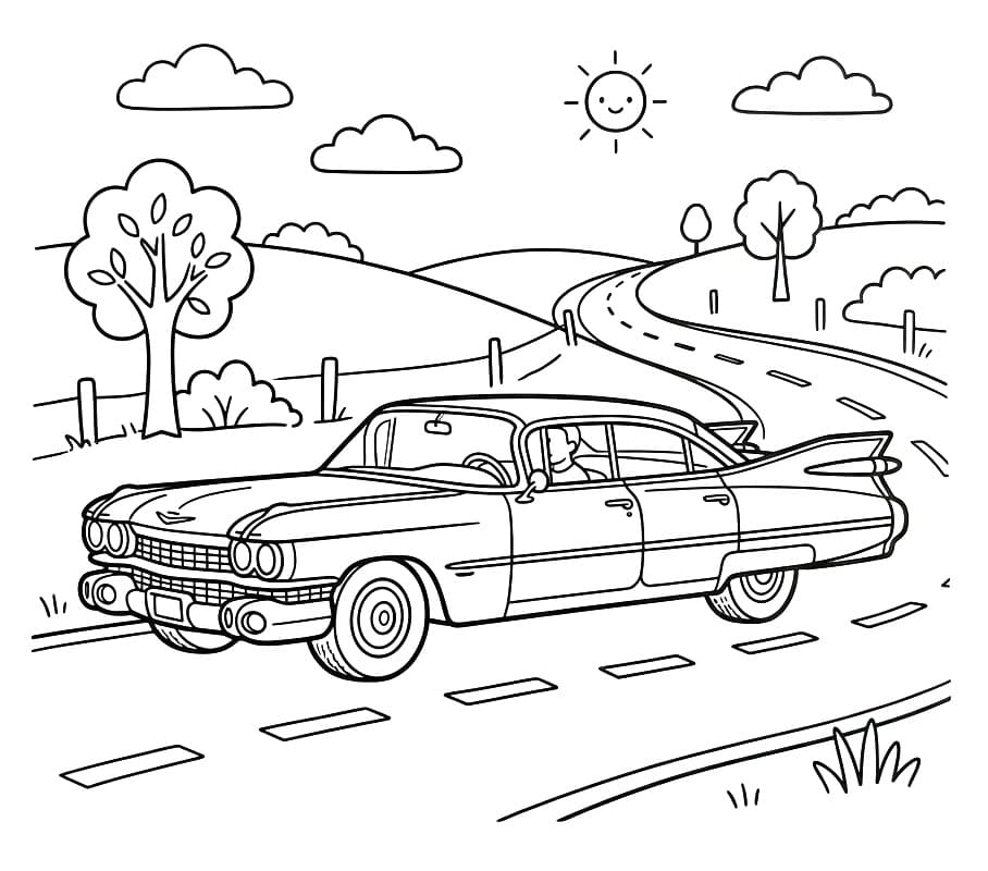 Coloriage Au volant d'une Cadillac