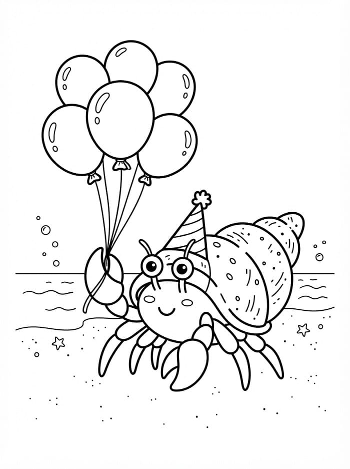 Coloriage Bernard-l'ermite avec des ballons