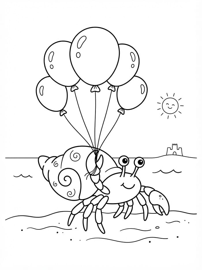 Coloriage Bernard-l'ermite et ballons