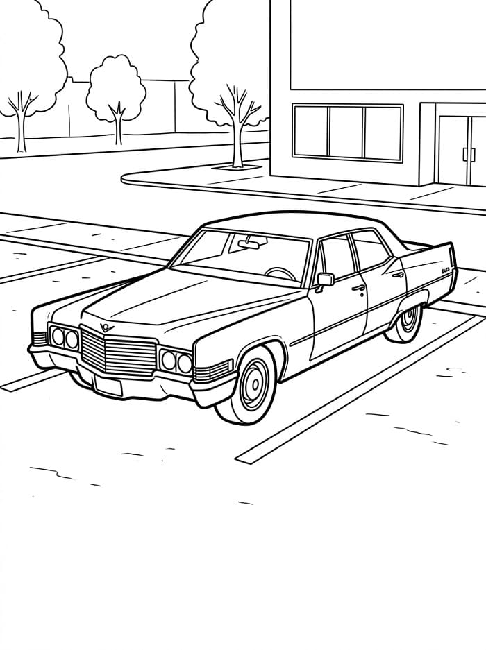 Coloriage Cadillac sur le parking