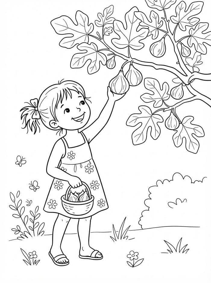 Coloriage Fille avec figue
