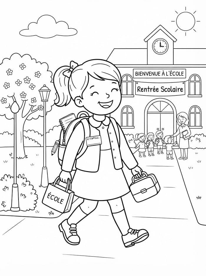 Coloriage Gratuit Rentrée Scolaire Pour les Enfants