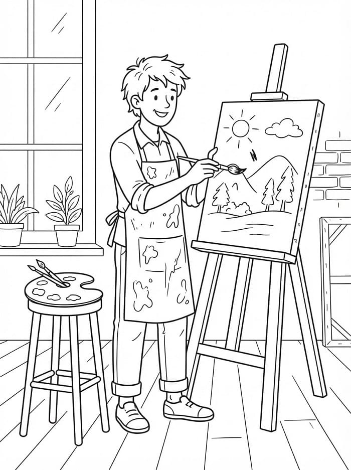 Coloriage Imprimable Gratuit Peintre Pour les Enfants