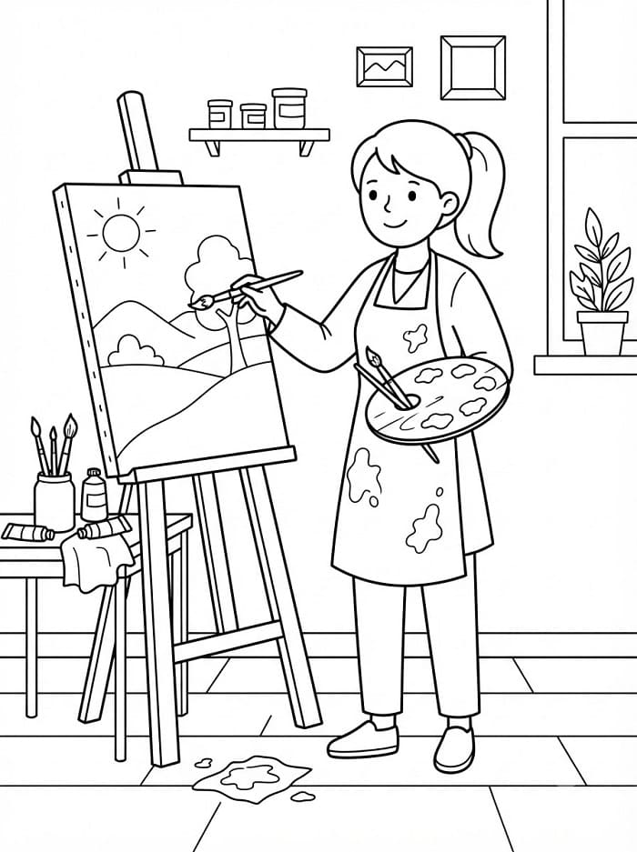 Coloriage Imprimable Peintre Pour les Enfants