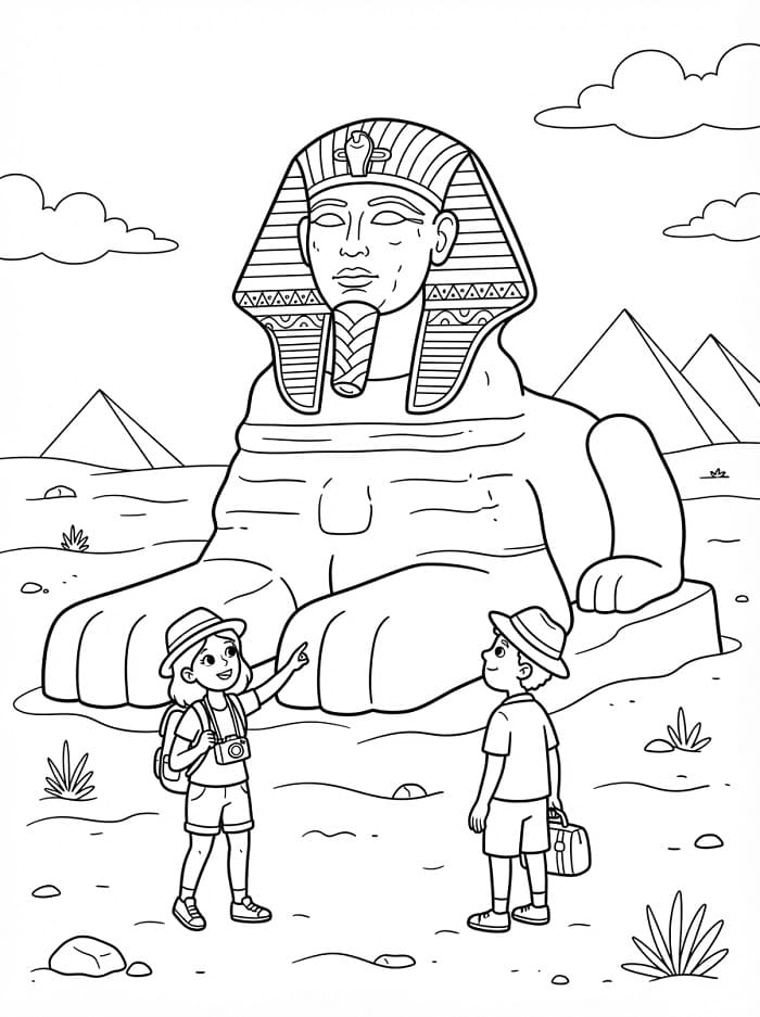 Coloriage Les gens et le Sphinx