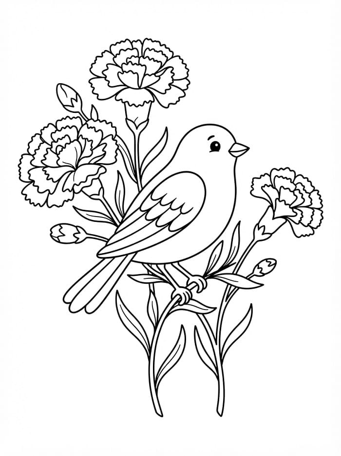 Coloriage Oiseau et œillets