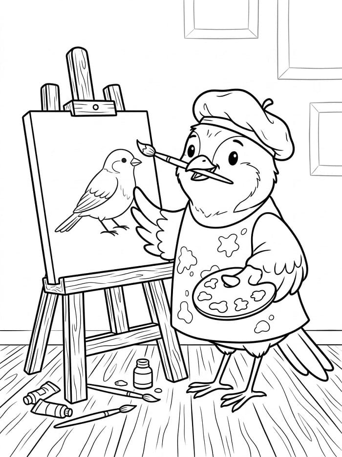 Coloriage Oiseau peintre