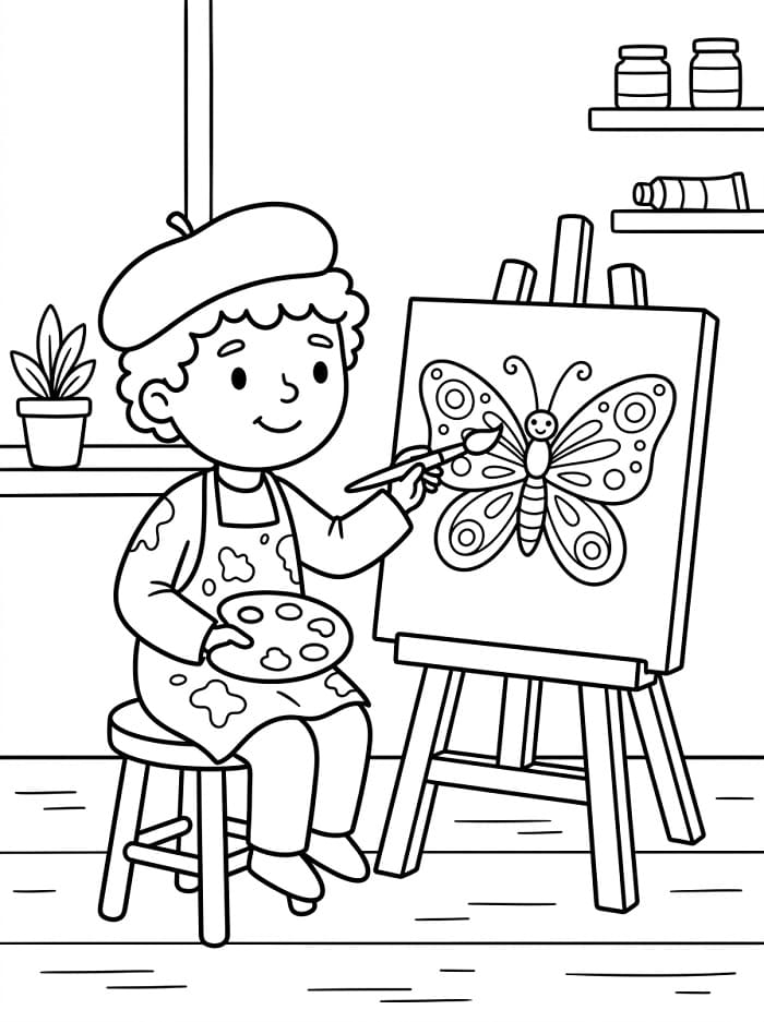 Coloriage Peintre de papillons