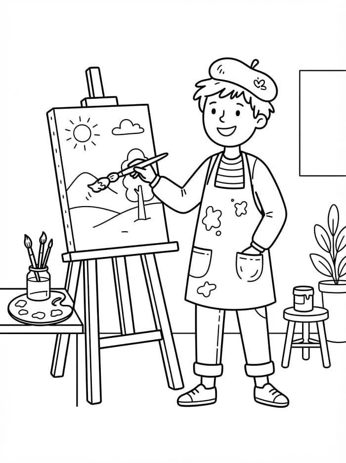 Coloriage Peintre heureux