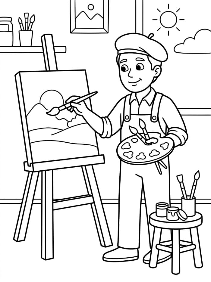 Coloriage Peintre Imprimable Gratuit Pour les Enfants