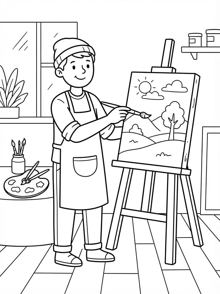 Coloriage Peintre joyeux