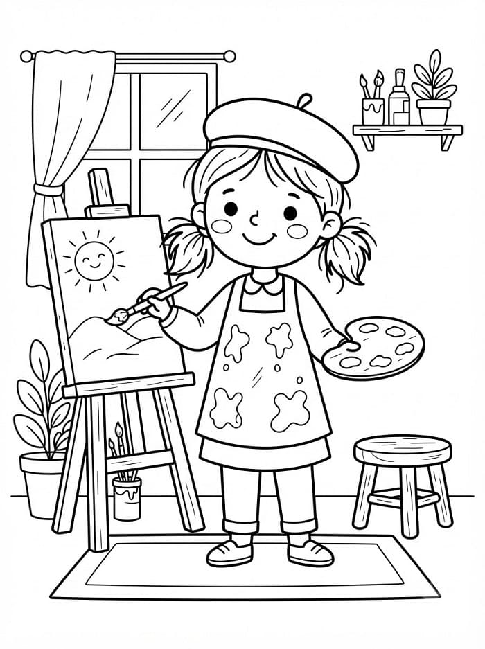 Coloriage Peintre mignon
