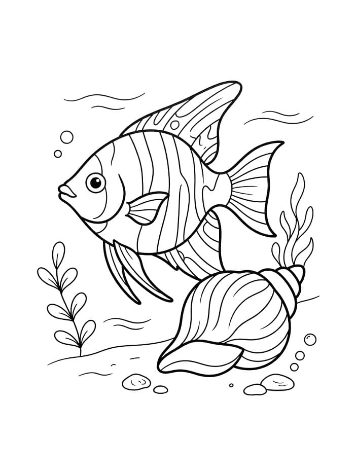 Coloriage Poisson-ange et coquillage