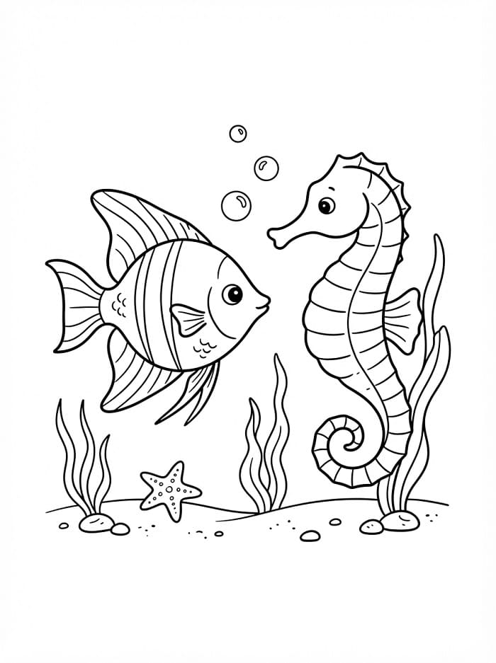 Coloriage Poisson-ange et hippocampe