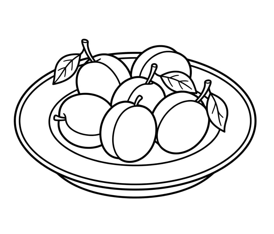Coloriage Prunes dans une assiette