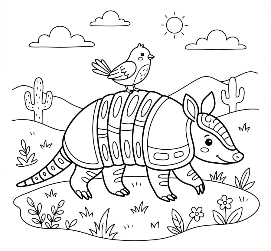 Coloriage Tatou et oiseau