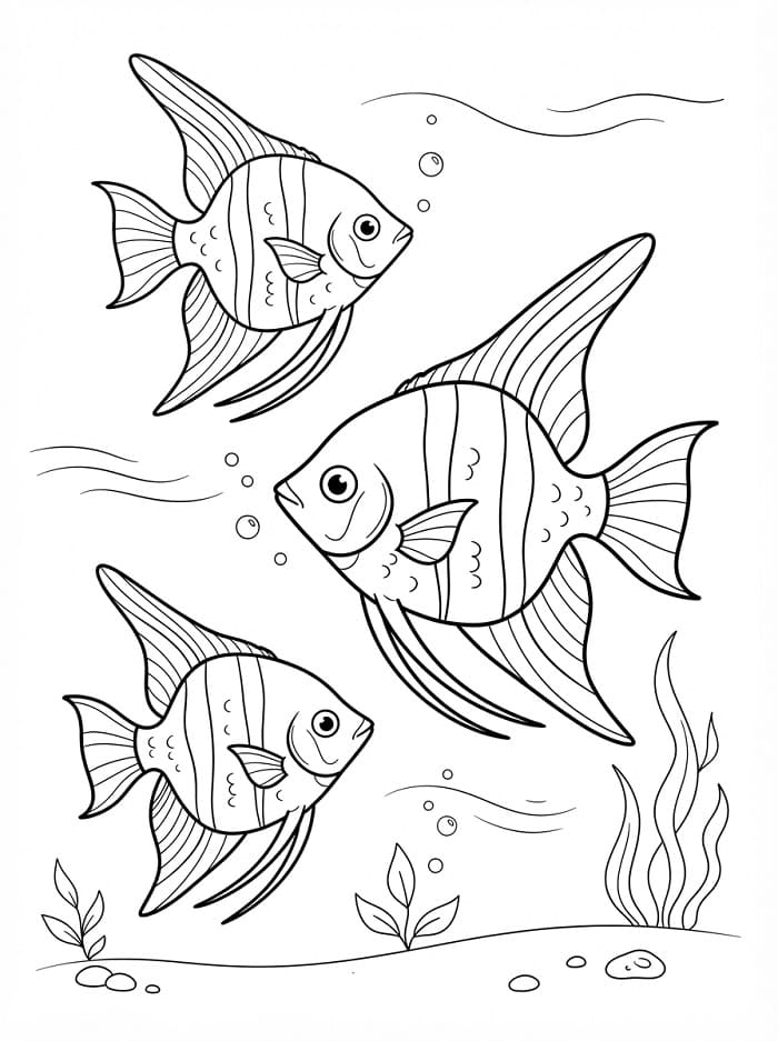 Coloriage Trois poissons-anges