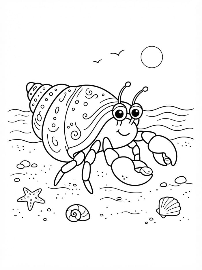 Coloriage Un bernard-l'ermite mignon