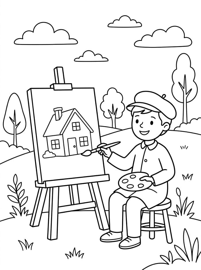 Coloriage Un peintre en bâtiment
