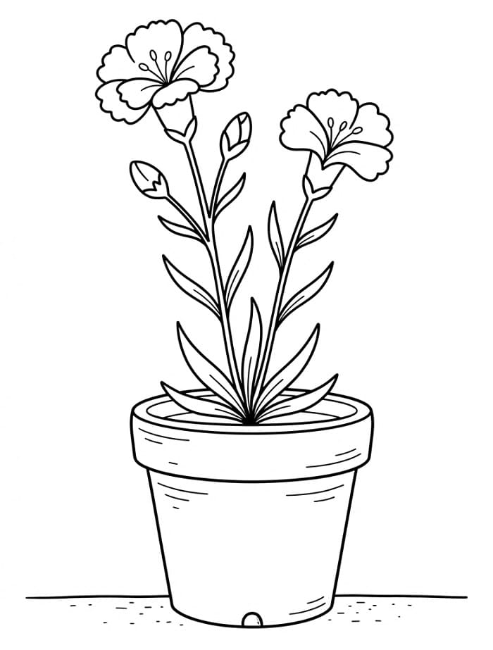 Coloriage Un pot d'œillets