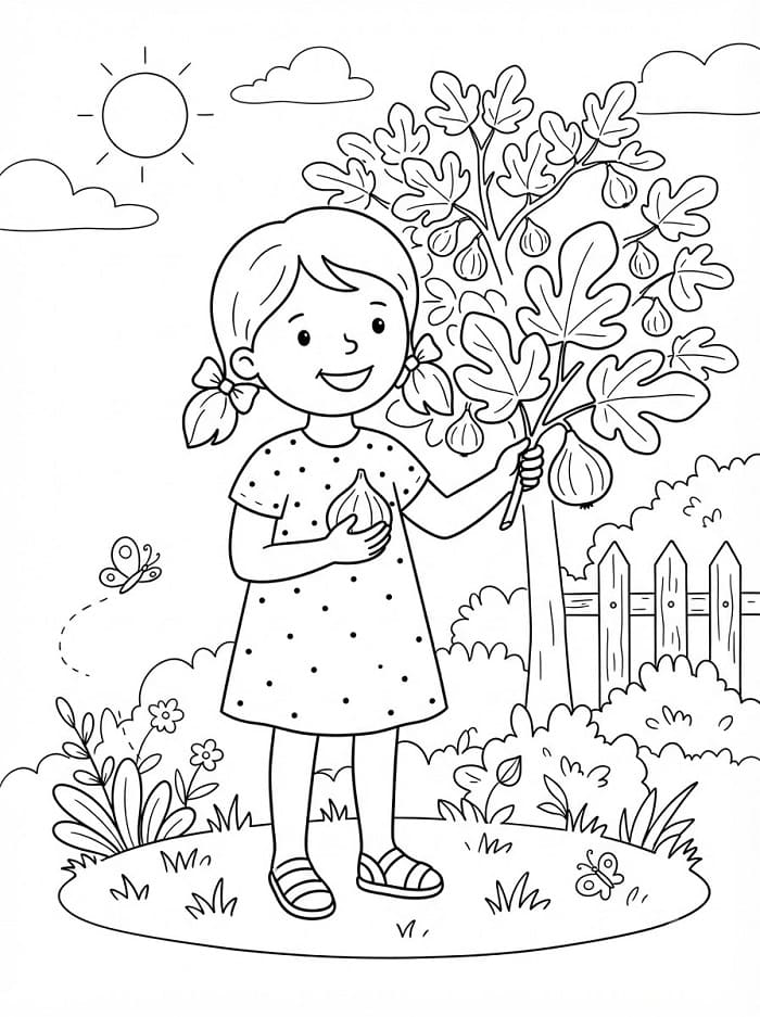 Coloriage Une fille et une figue