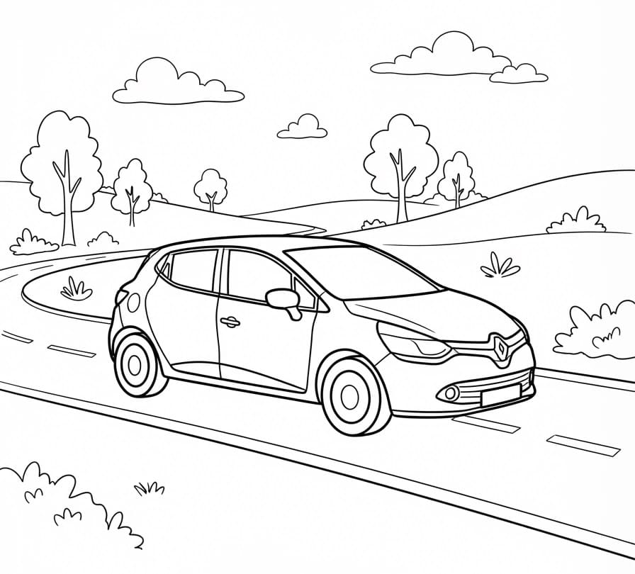 Coloriage Une Voiture Renault Sur la Route
