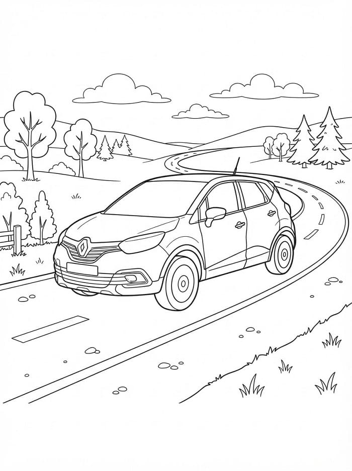 Coloriage Voiture Renault Sur la Route