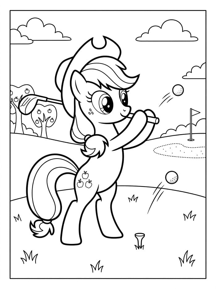Coloriage Applejack joue au golf