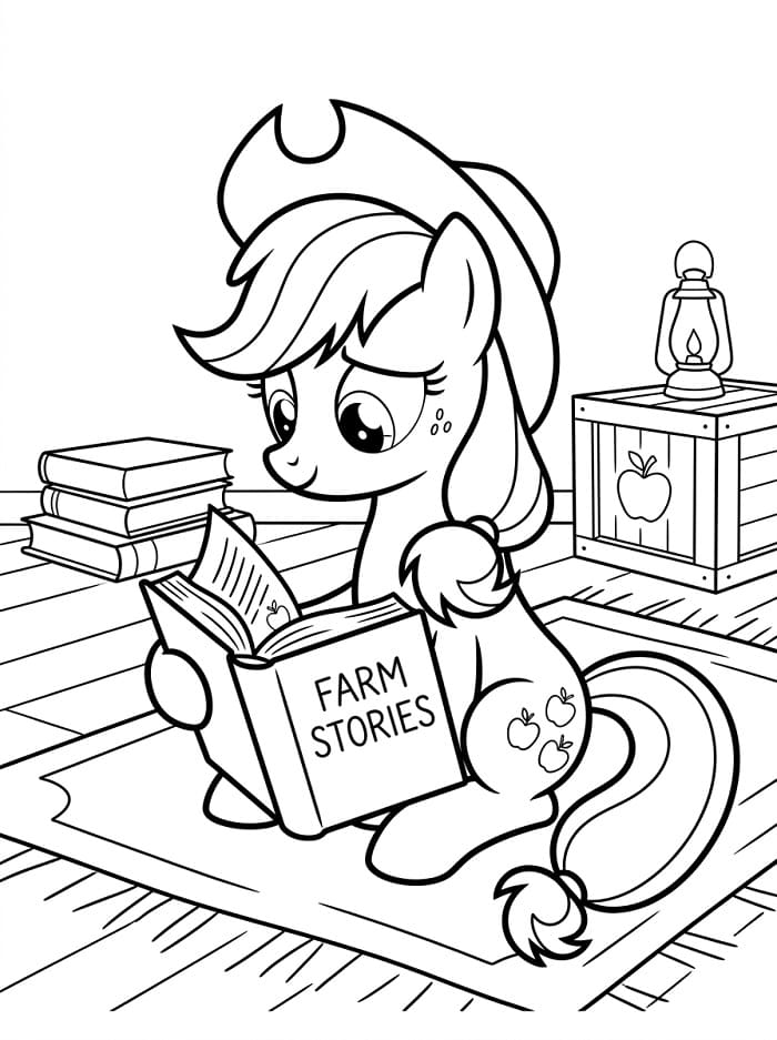 Coloriage Applejack lit un livre