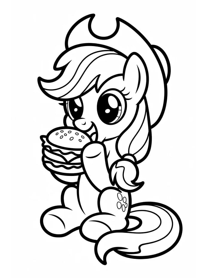 Coloriage Applejack mange un hamburger