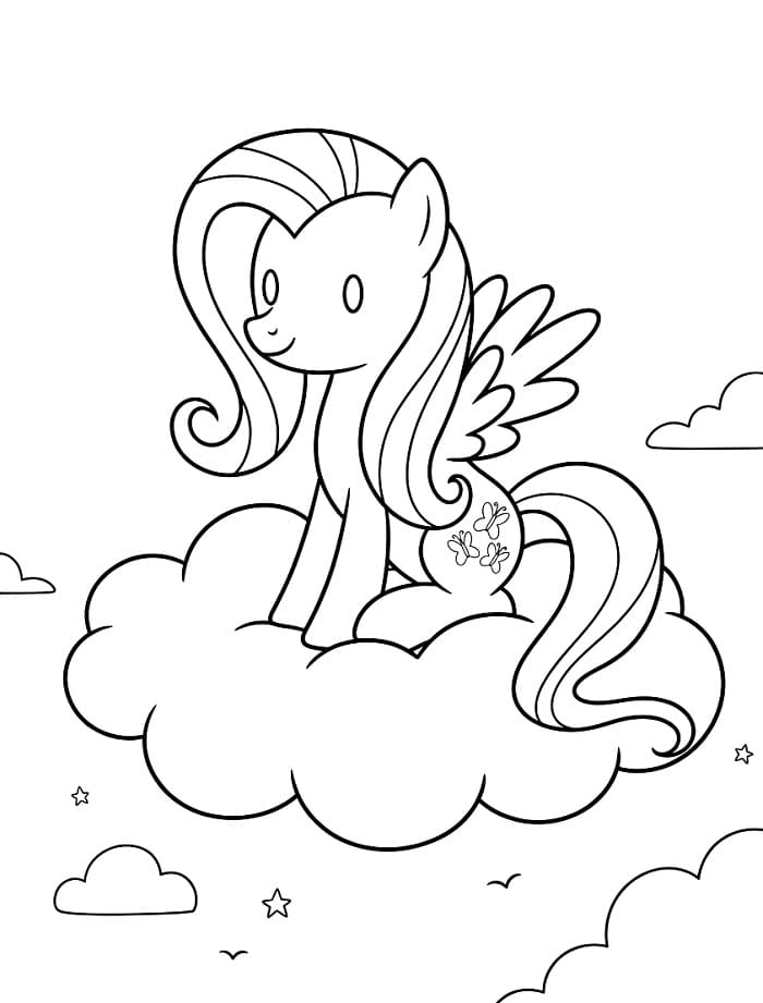 Coloriage Fluttershy assise sur un nuage